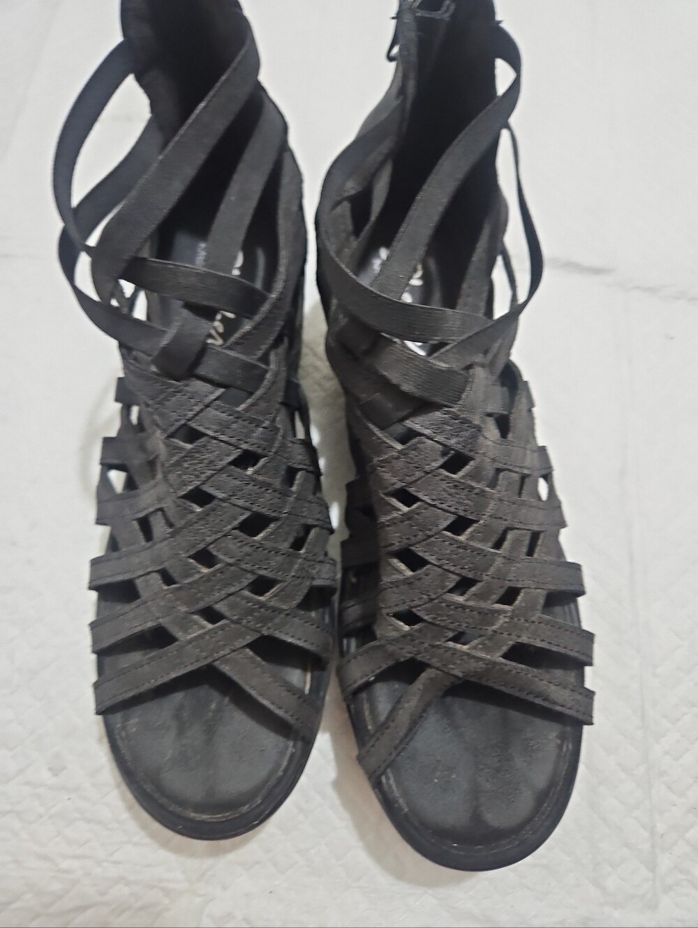 Sketchers Women's Black Strappy Gladiator Wedge Sandals Sz 7.5